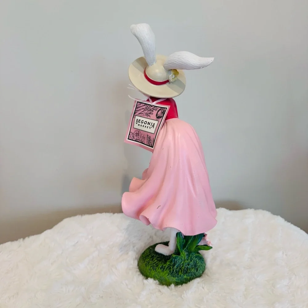 Elegant Girl Bunny Rabbit Figurine In Pink Flowing Dress 13.5” Tall Summer NWT